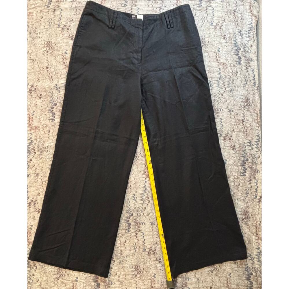 SAKS FIFTH AVE THREADS W 14 Black Linen 31” Ins Cinch Waist Wide Leg Pants